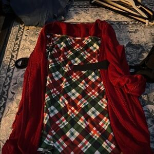 Red Plaid Robe with Belt